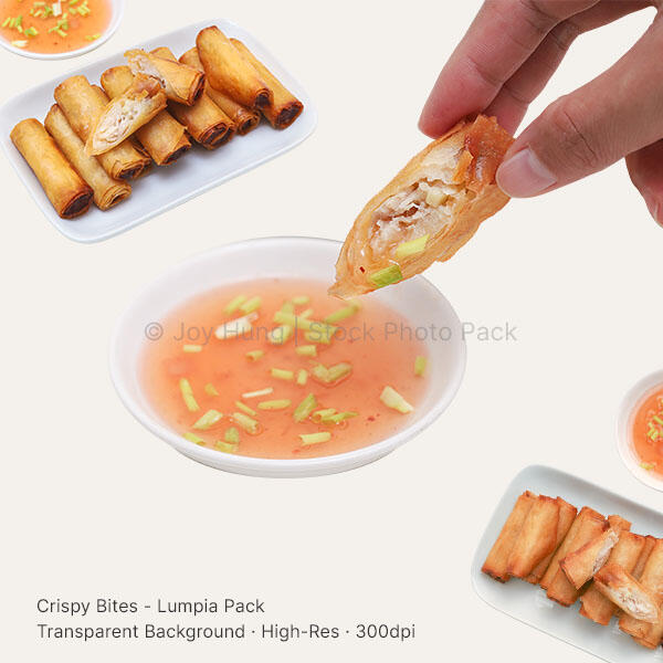 Lumpia PNG Cutout Preview – Joy Hung Stock Photo High-resolution PNG cutouts of Filipino Lumpiang Shanghai on a white background with realistic shadows. Perfect for restaurant menus, digital ads, packaging layouts, and creative projects.